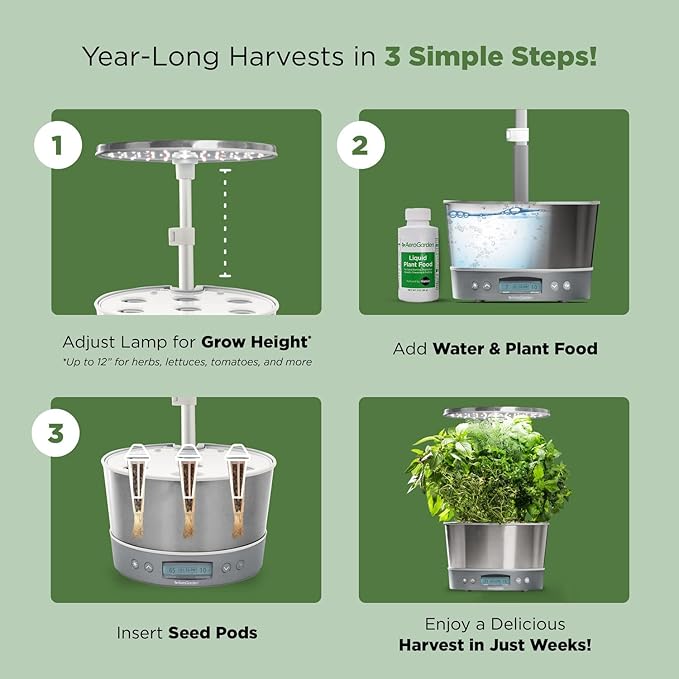 AeroGarden Harvest Elite 360 Indoor Garden Hydroponic System with LED Grow Light and Herb Kit, Holds up to 6 Pods, White