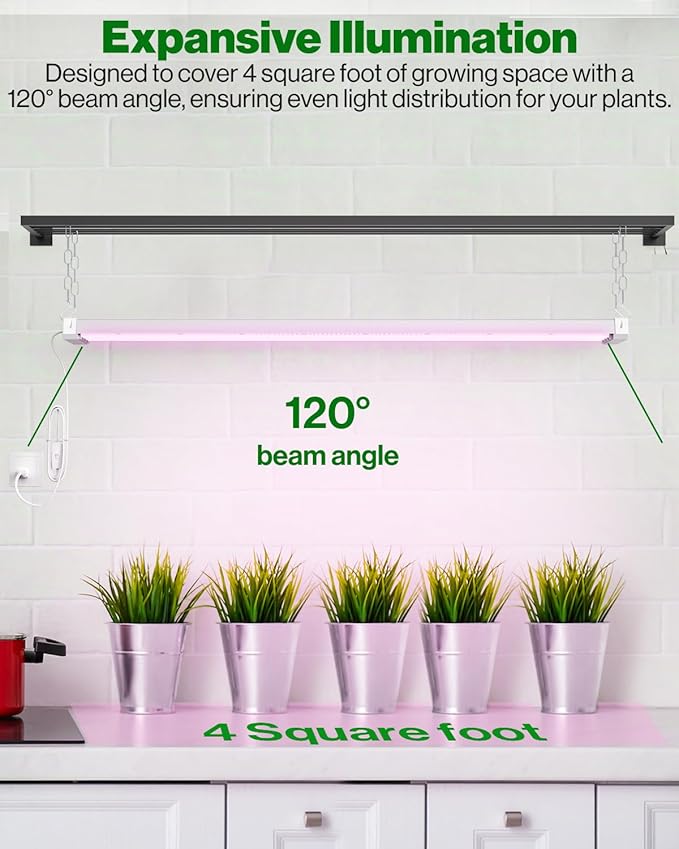 Sunco Grow Lights for Indoor Plants LED, 4FT Grow Light for Greenhouse, 80W, Full Spectrum, Integrated Suspended Fixture, Linkable, Plug in, for Seedlings, Vegetables, Flowers 4 Pack