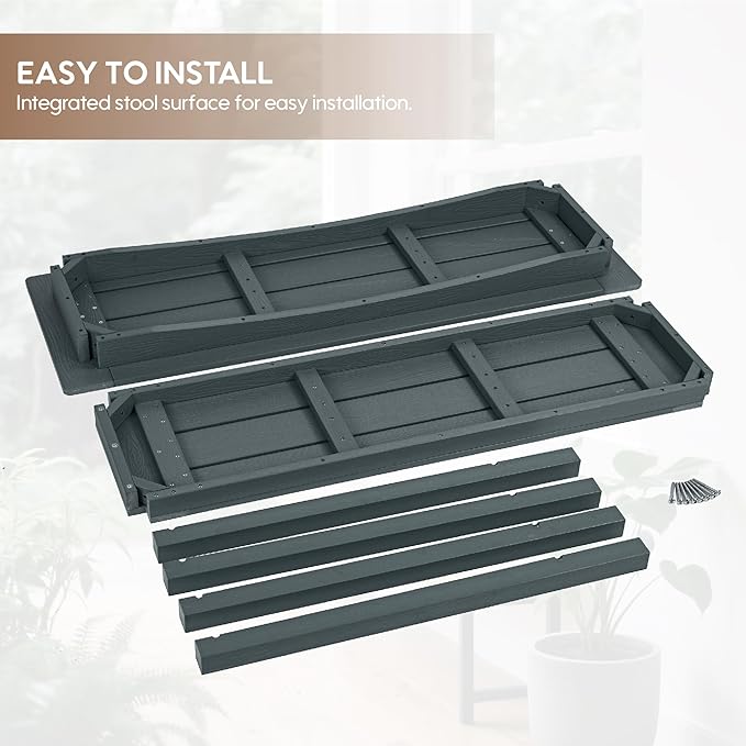 Weatherproof HIPS Outdoor Console Table, 48'' 2-Shelf SideTable Indoor/Outdoor Use, Multifunctional Buffet Table Bar Storage Organizer for Entryway,Yard, Patio, Outside Plant Stand Table, Grey