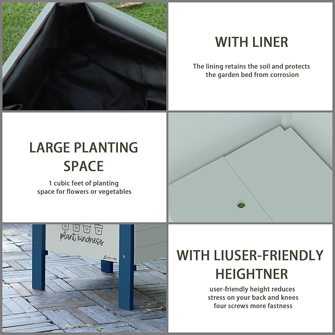 Raised Garden Bed with Trellis Elevated Planter Box with Legs, Drainage Holes for Outdoor Garden, Patio, Natural Wood 17.7”L x 16.1”W x27.6”H (Blue)