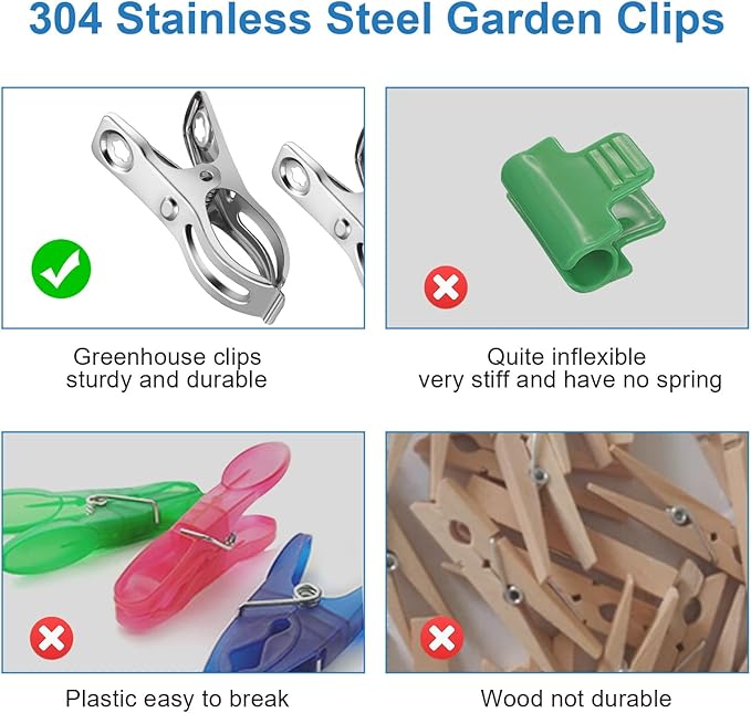 120 Pcs Greenhouse Clips, Garden Clips for Netting, Stainless Steel Greenhouse Clamps, Have a Strong Grip to Hold Down The Shade Cloth or Plant Cover on Garden Hoops or Greenhouse Hoops