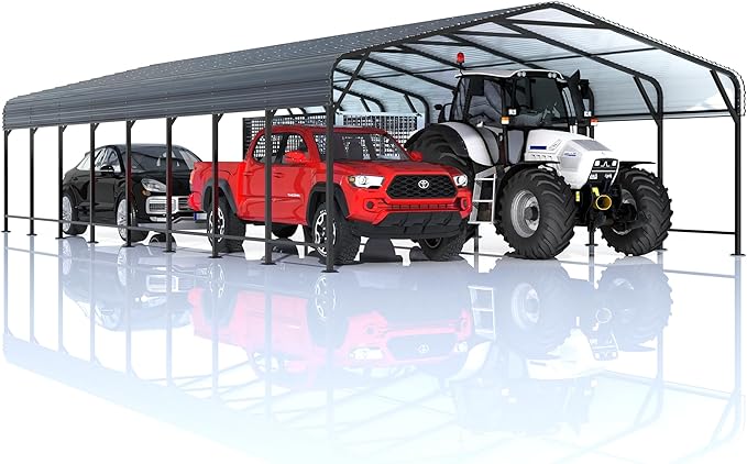 20x40 FT Metal Carport Canopy Heavy Duty with Reinforced Base and Galvanized Steel Roof & Frame, Garage Shelter for Cars, Boats and Trucks