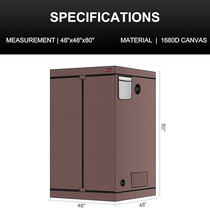 ATOUR 4x4 Grow Tent, 48"x48"x80'' High Reflective Mylar 1680D Hydroponic Grow Tents, Waterproof Grow Tent with Double Cleart Observation Door and Floor Tray, for Indoor Plant Growing