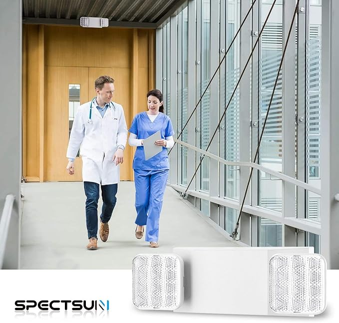 SPECTSUN 10 Pack LED Emergency EXIT Sign Lighting Combo- 120-277V Emergency Exit Lights for Home Power Failure-UL 924 Certified Commercial Emergency Light Fixtures,Ebulb Emergency Power