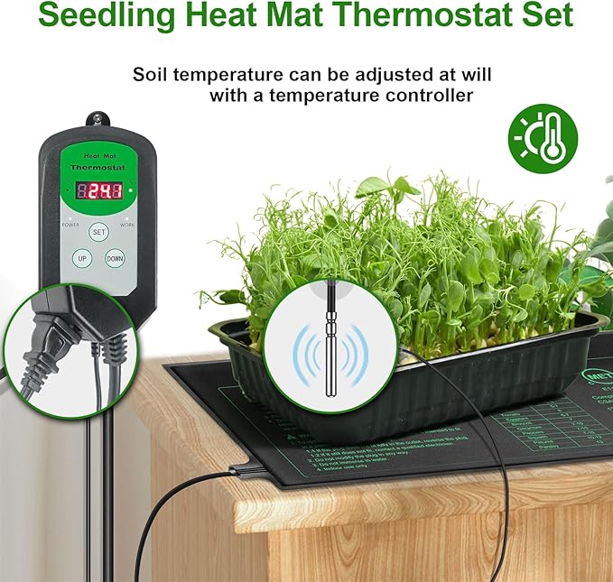 Bestio 10” x 20.75” in Seedling Heating Mat with Digital Thermostat Combo Kit, MET Certified Waterproof and Durable Plantg Heat Mat for Seed Starting,Suitable for Seeding,Indoor Gardening,Greenhouse