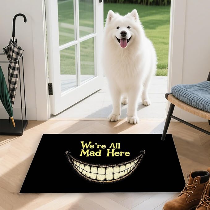 Gothic Smiling Mouth Welcome Mat Indoor,We're All Mad Here Front Door Mat,Non-Slip Entryway Rug, Low Profile Felt Indoor Doormat for Back Door Porch Patio Entrance,30 x 17 Inch