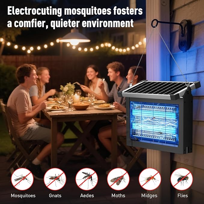 Solar Bug Zapper, 4500V IP66 Waterproof Outdoor Portable Rechargeable Electric Mosquito Killer for Camping, Patio, Garden Mosquito Zapper for Outdoor Use