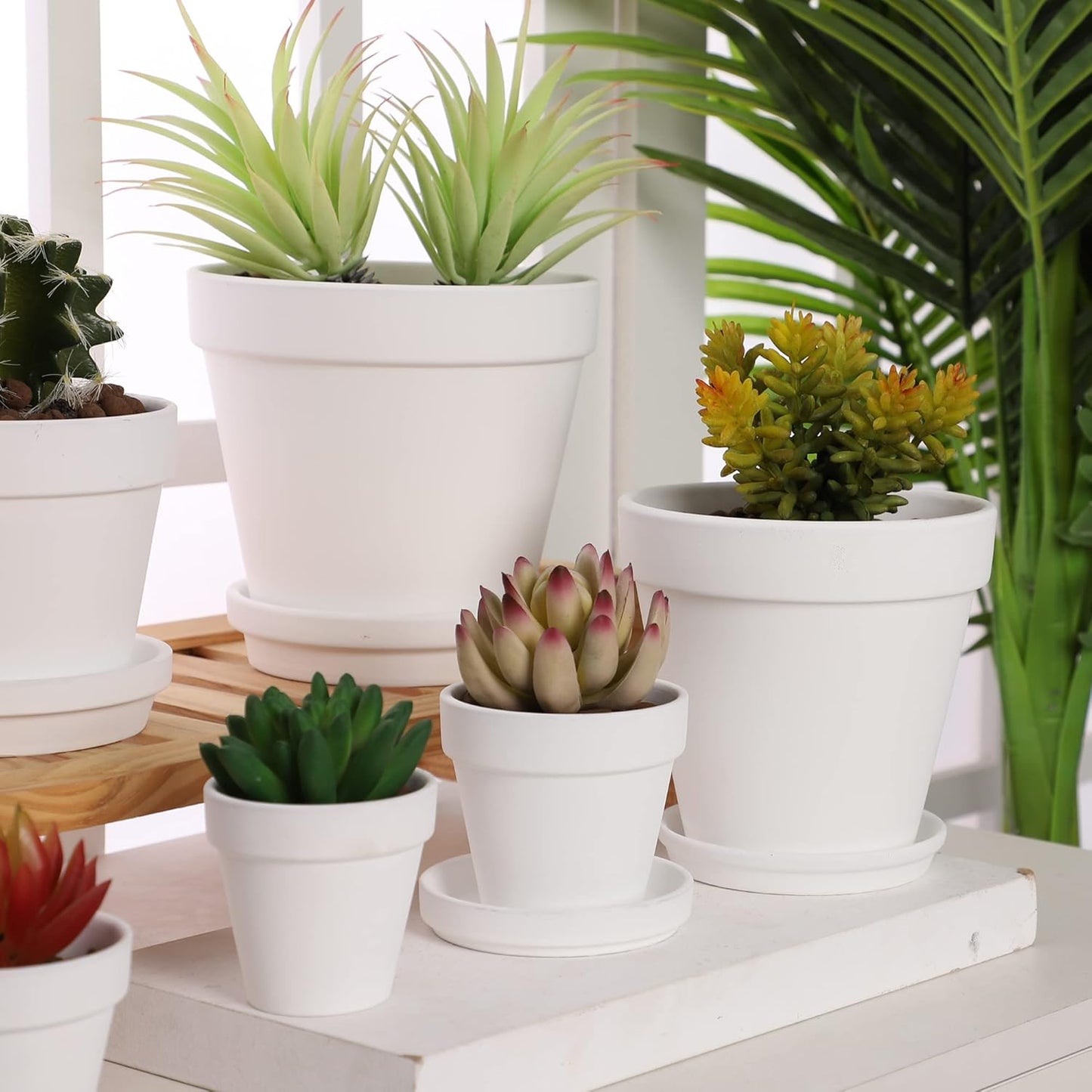 Yishang Large Terra Cotta Pots with Saucer- 4 Pack Large 6'' Terra Cotta Plant Pot with Drainage Hole, Flower Pot with Tray, Terracotta Pot for Indoor Outdoor Plant(White)