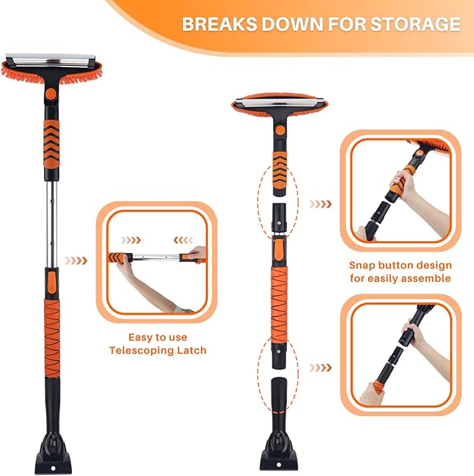 KeFanta Snow Removal Brush and Ice Scrapers for Car Windshield, 3 in 1 Heavy Duty 42'' Extendable Broom for SUV and Truck Window, Automotive Winter Accessories