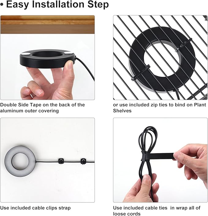 Grow Light for Indoor Plants, 96 LEDs Full Spectrum Halo Plant Light with Auto On/Off Timer (4/8/12H), 10-Level Dimmable, 3 Lighting Modes for Small Plants, Succulents (Black, Dual Head)