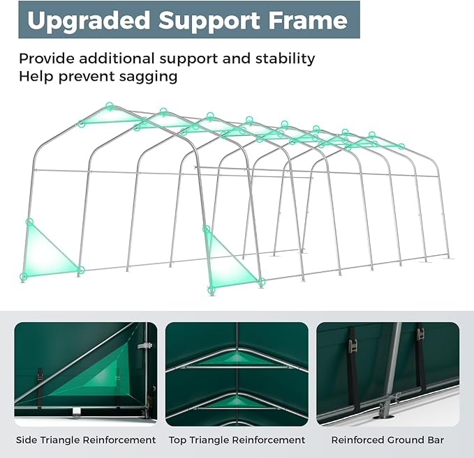 GREEN PARTY 11' x 28' Heavy Duty Carport, Portable Storage Shelter Shed Outdoor Carport with Roll-up Zipper Door & Vents, Storage Car Canopy Car Tent Garage for SUV, Truck and Boat, 200g PE Cover