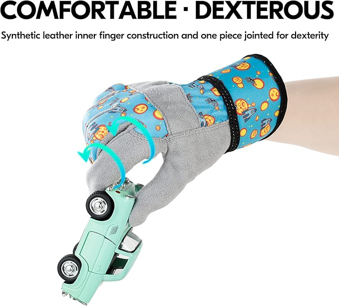 Vgo... 1-Pair Age 5-6 Kids Gardening Gloves,Children Yard Work Gloves,Soft Safety Outdoor Playing Gloves(Size M, Blue Plane, KID-MF3561)