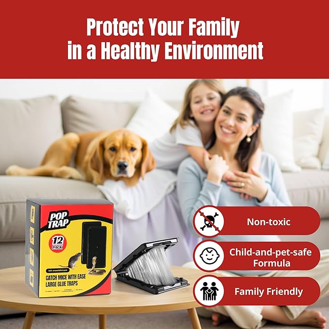 POPTRAP Rat Trap Heavy Duty & Large, Super Sticky Mouse Trap with Ultra-Strong Glue, Scent of Peanut Butter for Indoor & Outdoor, Non-Toxic (SmallSize-12Pack)