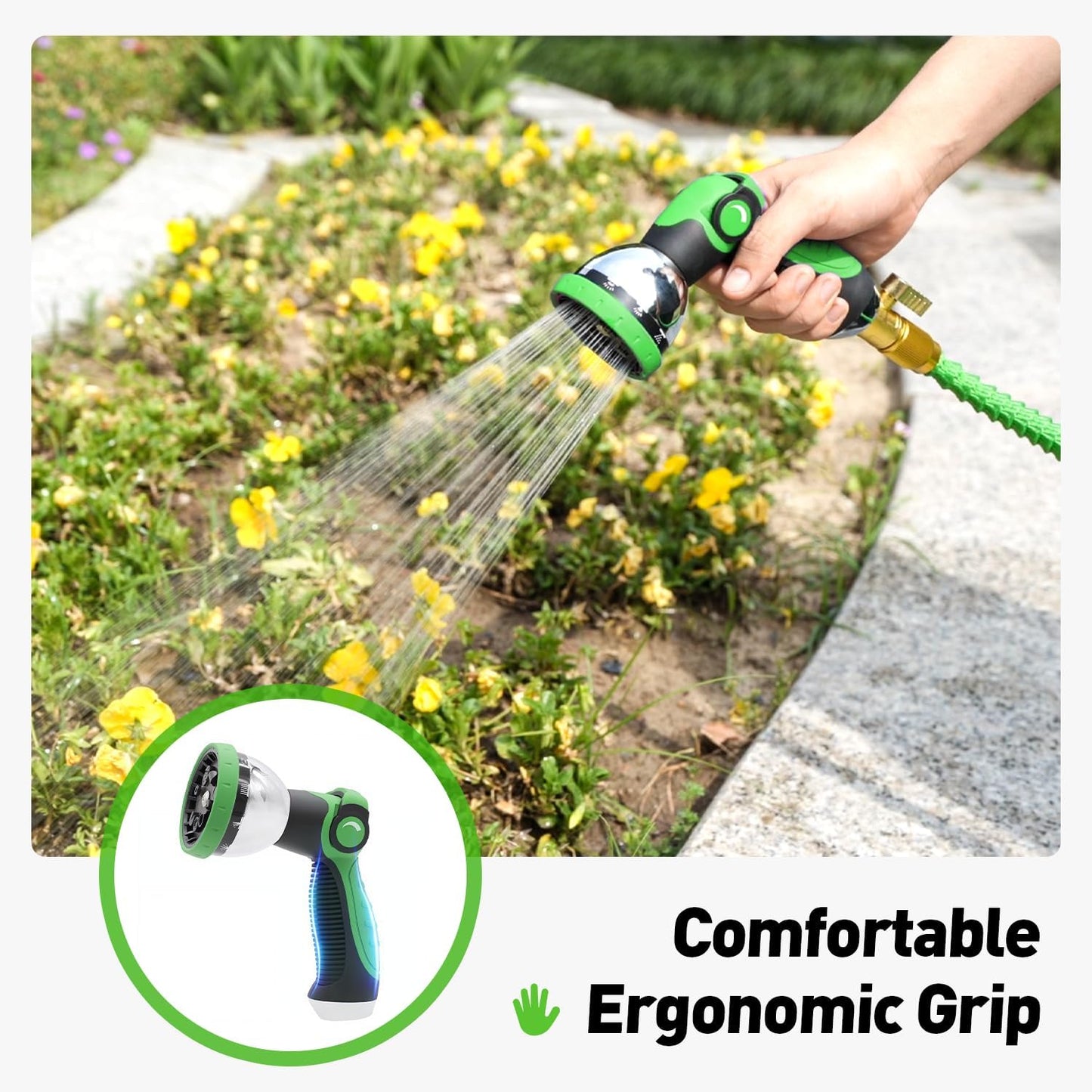 Garden Hose Nozzle Sprayer: 2 Pack 10 Watering Patterns Spray Nozzles Heavy Duty Metal Hose Head Hose Attachment, Thumb Control On Off Valve