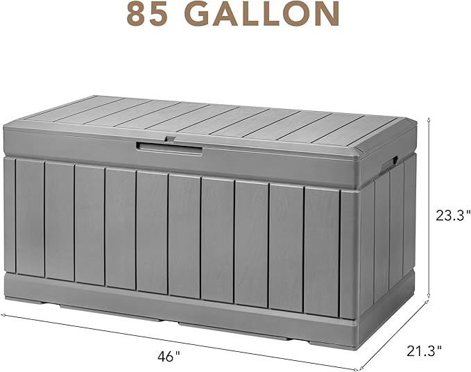 Devoko 85 Gallon Deck Box Lockable Resin Outdoor Storage Box waterproof Outdoor Container for Patio Furniture Cushions, Pillow (Grey)
