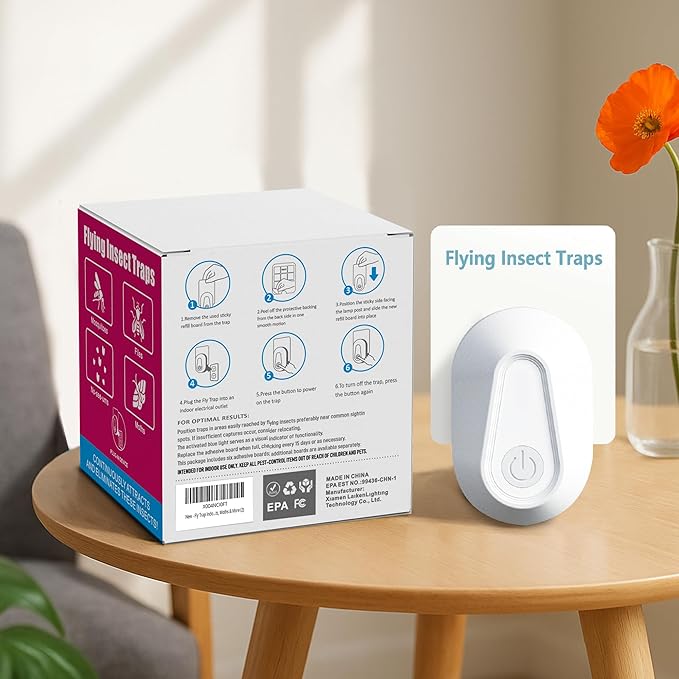 Indoor Fly Trap Plug-in Insect Traps 2 Devices with 6 Refills Fruit Fly Traps for Indoors Gnat Killer for House Flies, Flying Bugs, Moths, Mosquitoes (2 Device 6 Refills)