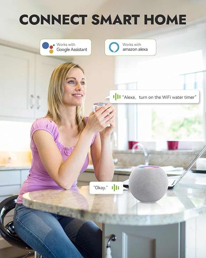 RAINPOINT WiFi Water Timer, Smart Hose Timer for Garden Hose, WiFi Irrigation Controller, Smart Sprinkler System Valve, APP & Voice Control, Weather-Based Automatic Rain Delay, Brass Inlet & Outlet