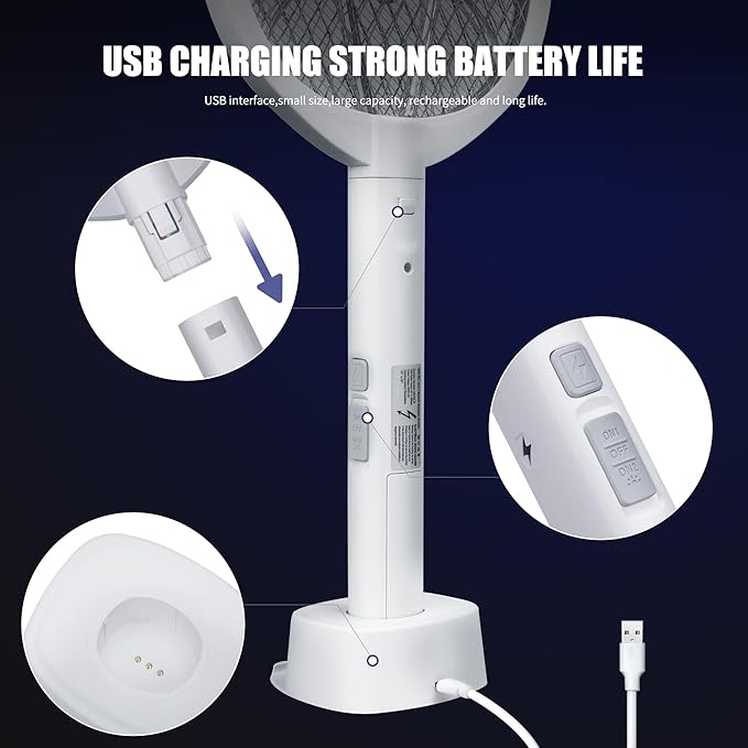 Lulu Home 2-in-1 Electric Bug Zapper Racket, 3000V High Voltage LED Lighted Handheld Mosquito Swatter with 3 Layer Safety Mesh, USB Charging Portable Fly Killer Racquet for Indoor Outdoor Use