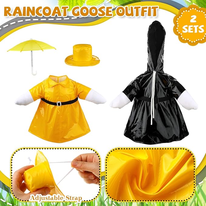 Frienda 2 Set Raincoat Porch Goose Outfit Clothes for 23" High Cement or Plastic Goose, Raincoat and Umbrella Yard Cement Geese Duck Clothes Costume for Fall Halloween Outdoor Garden Patio Decor