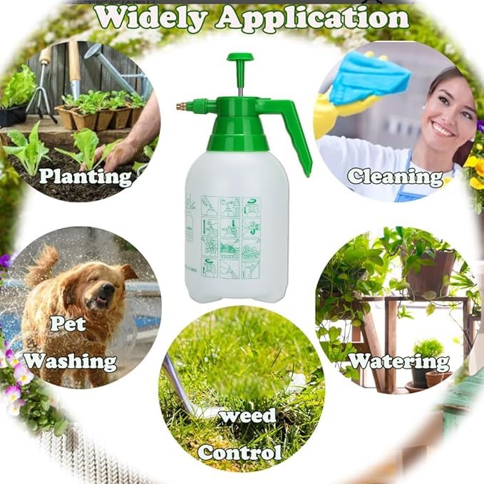 MRPAPA 2 Pack Handheld Pump Sprayer, Garden Pressure Water Spray Bottle with Adjustable Brass Nozzle for Plants (2L-Green-2PCS)