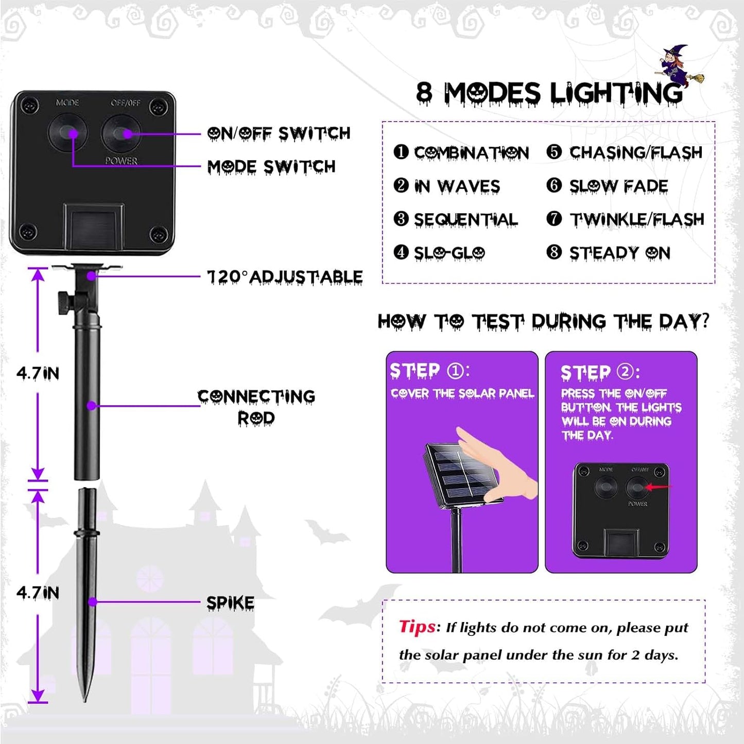 2 Pack 200 LED Solar Halloween Lights Outdoor Waterproof, Solar String Lights for Outside, Solar Tree Light with 8 Lighting Modes for Xmas Party Garden Yard Halloween Decorations (Orange and Purple)