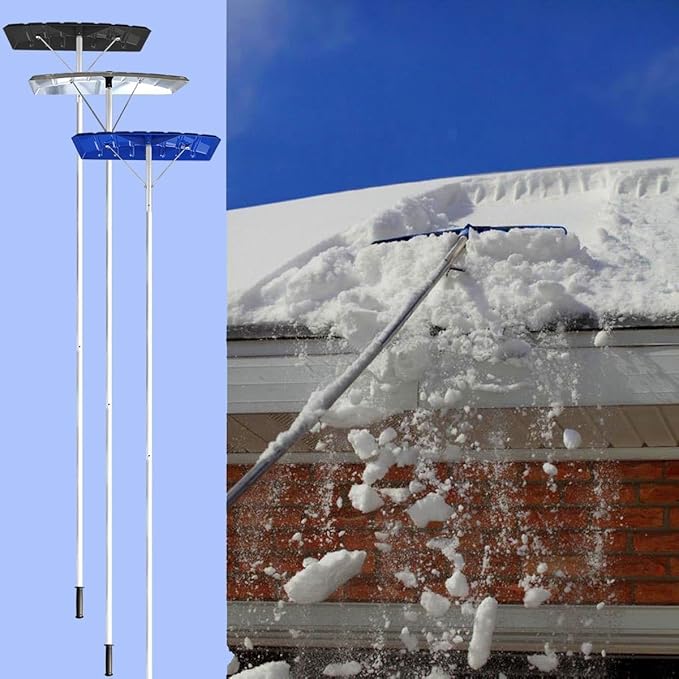 MTB Garden 20 Feet Snow Roof Rake, 25 Inch Blue Poly Blade and Aluminium Handle, Snow Rake Telescoping Snow Removal Tool