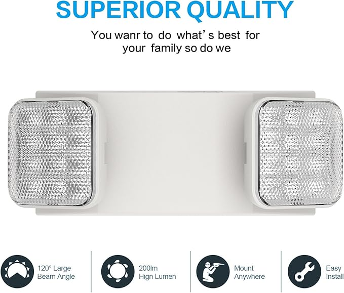 6 Packs White Emergency Exit Fixture with Battery Backup -UL s Emergency Lighting and 2 LED Heads Adjustable Light Heads for Indoor.