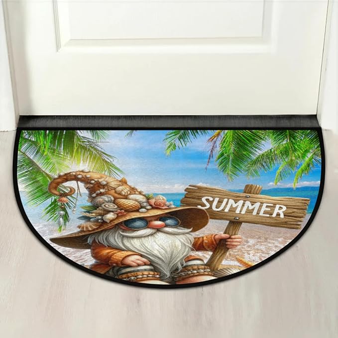 cfpolar Half Round Door Mat, Summer Gnome Semi Circle Area Rug, Non Slip Area Rug Soft Doormat for Front Door Indoor Entrance Wear Half Moon Rug for Kitchen Bedroom Patio Fireplace 24 x 36 in-2