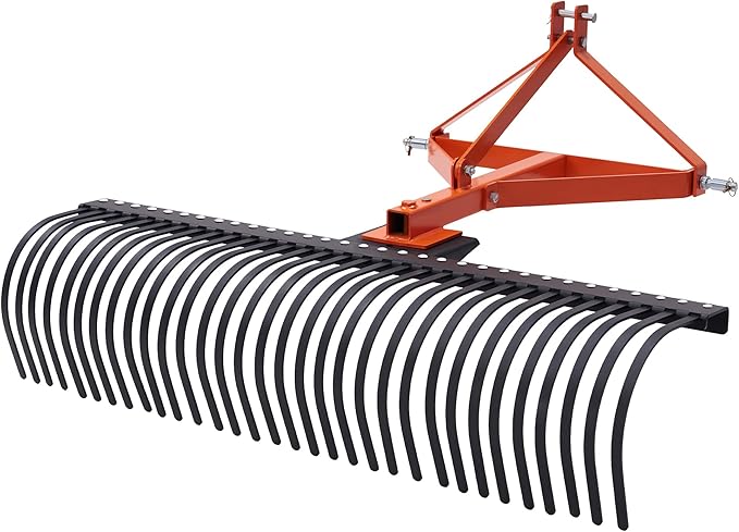Specraft 3 Point Tow Behind Rake, 60" Adjustable Angle with 32 Steel Tines, Lawn Dethatcher Landscape Rake with Attachments for Field, Yard Cleanup