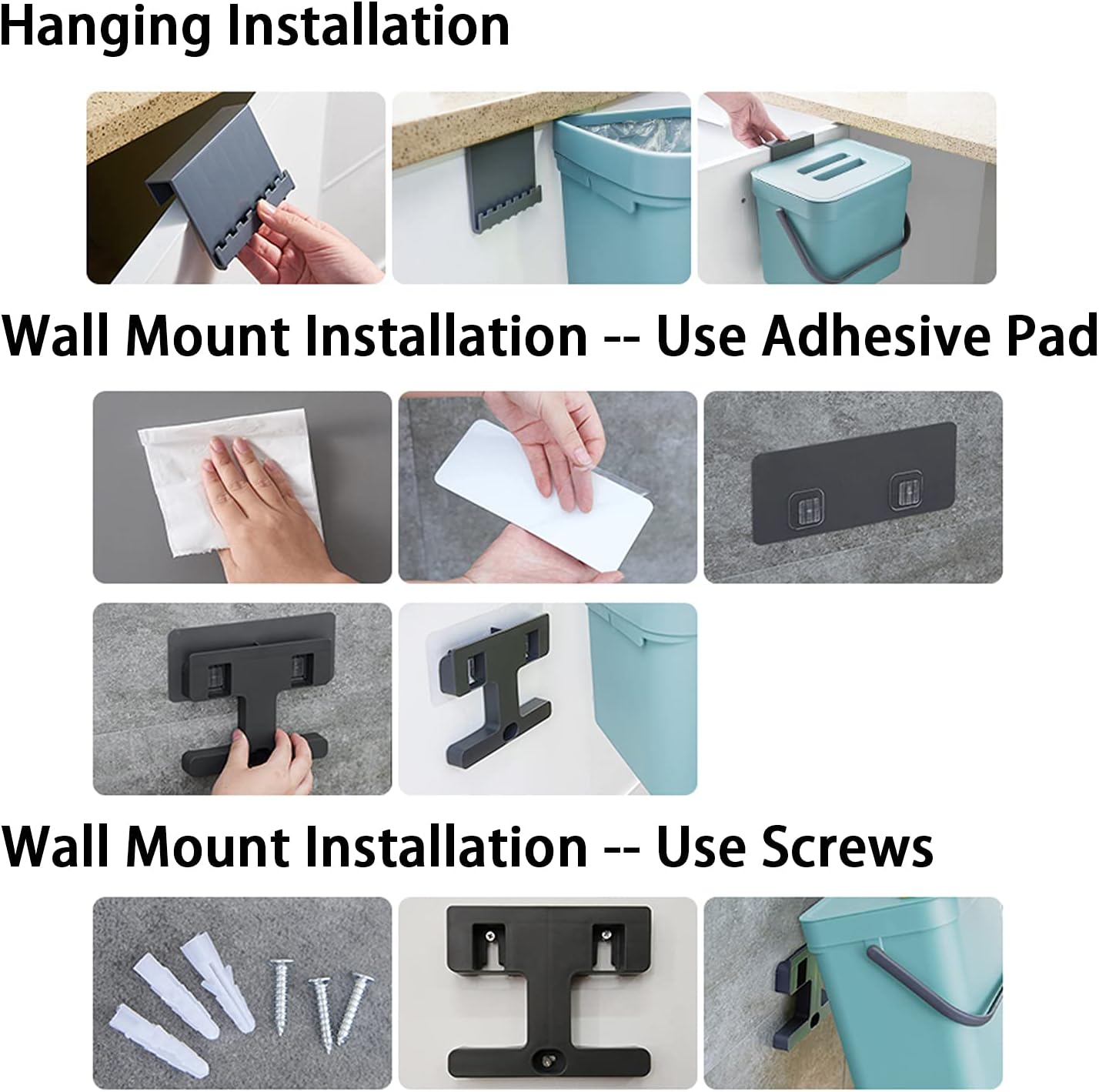 stonespace Compost Bin Kitchen, Under Sink Compost Bin Indoor Sealed, 3.2 Gallon/12L Compost Bucket for Kitchen, Wall Mounted Trash Can,Small Trash Can with Lid,1 Pack Blue