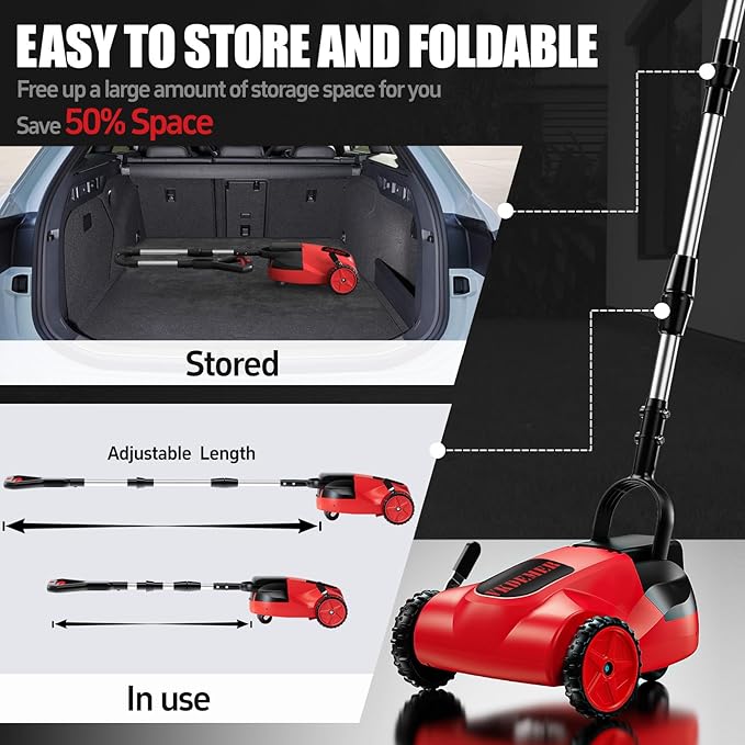 9 Inch Electric Lawn Mower, 6000RPM Weed Wacker with 2x4.0mAH Batteries, Brushless Cordless Lawn Mower with 3 Cutting Heights, Lightweight Electric Grass Trimmer with Safe Tilt 20°-70°for Yard Care