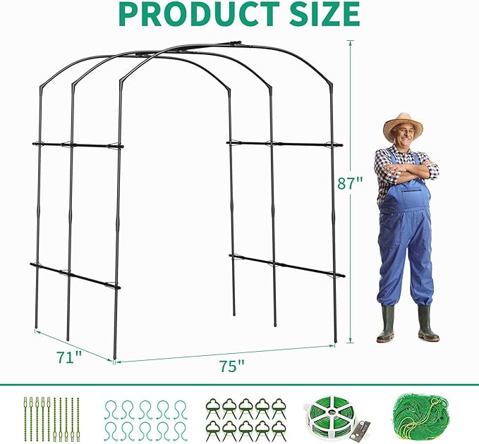 DoCred Tall Garden Arch Trellis for Climbing Plants, 87in Tall Metal Plant Support Trellis Archway for Climbing Vine Vegetable/Fruit/Flower Outdoor Yard Lawn Garden Arch Tunnel Trellis