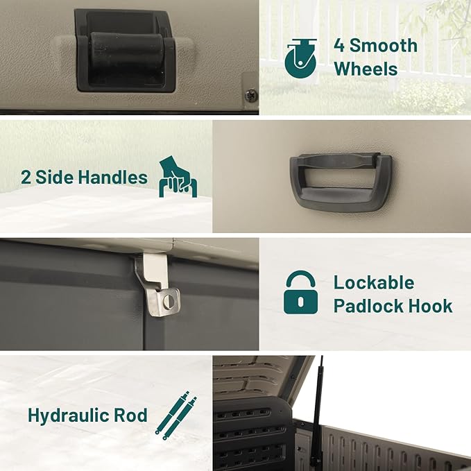 Domi 200 Gallon Outdoor Storage Box – Waterproof, UV-Resistant Deck Box with Lockable Lid for Patio Furniture, Garden Tools, Delivery Packages (Large Resin Storage Bin)