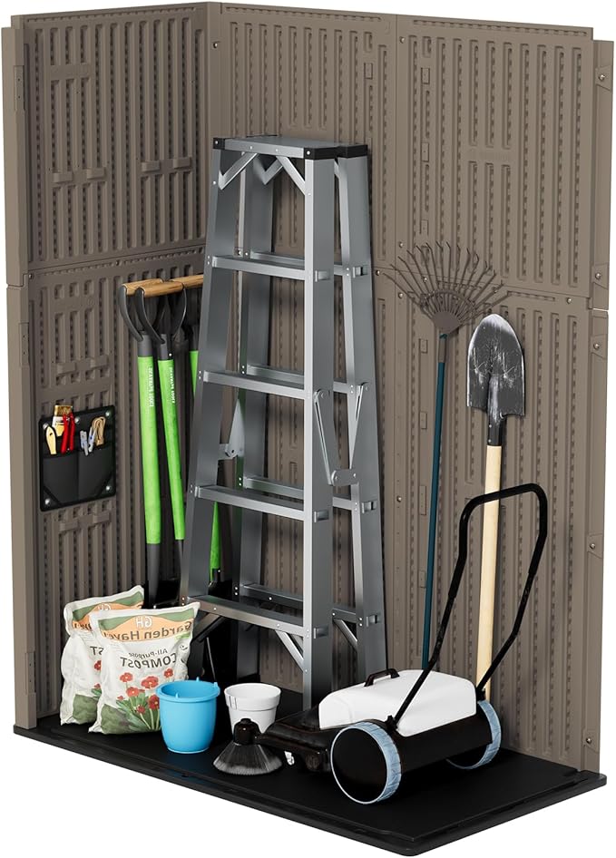 HOMSPARK 47 Cu.Ft Outdoor Storage Shed Weather Resistant, Multi Functional | Double-Wall Resin Storage Sheds & Outdoor Storage Box Waterproof for Backyard Garden Patio Lawn (Brown)