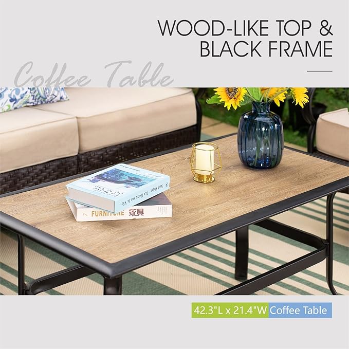 Sophia & William Patio Furniture Set, Outdoor Metal Conversation Set 9 Seats with 3-Seater Sofa, 2 Fix Chairs, 1 Loveseat, 2 Ottoman, 1 Coffee Table for Seating, Lawn Porch Backyard,Beige