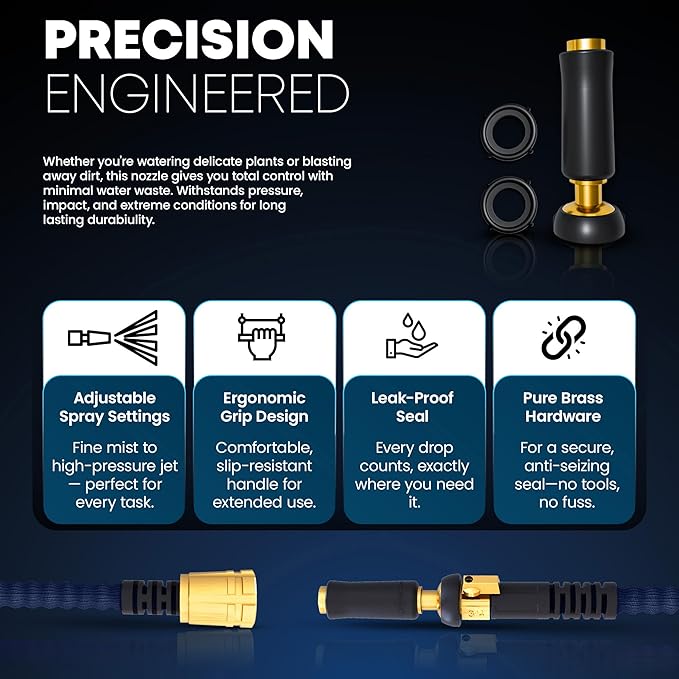 TITAN Flexible Garden Hose 10FT – Ultra Lightweight, Heavy Duty Water Hose with Brass Fittings & Jet Nozzle – Kink-Free, Non-Expanding, Durable Fabric Hose for Yard, Lawn, Car Wash, Outdoor Use