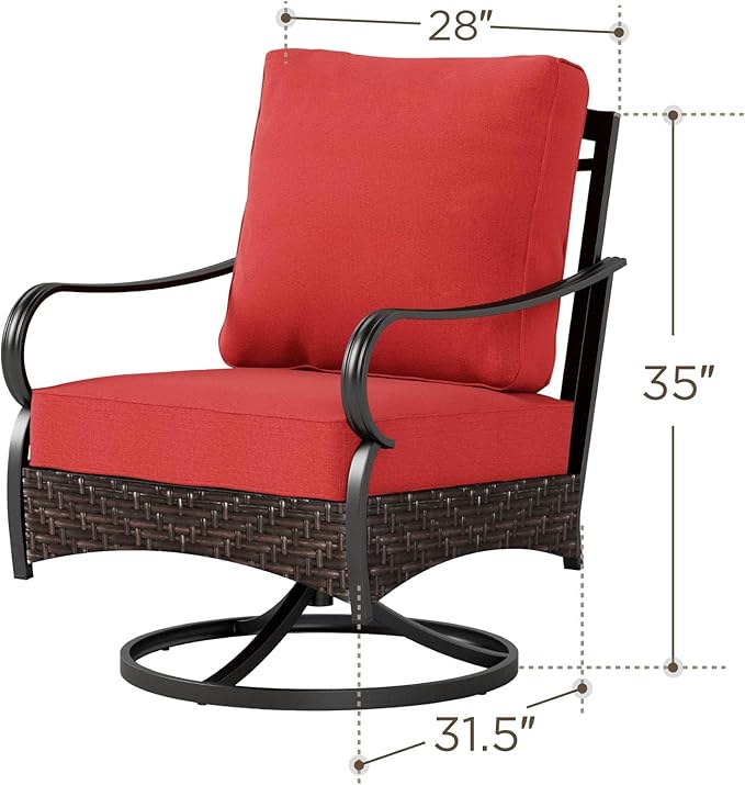 Sophia & William Extra Large Outdoor Patio Swivel Sofa Chairs Set 2 PCS Heavy-Duty Metal Porch Furniture with High Back & Deep Seating Area, 5.5" Thicken Cushions for Deck, Lawn, Outside (Red)