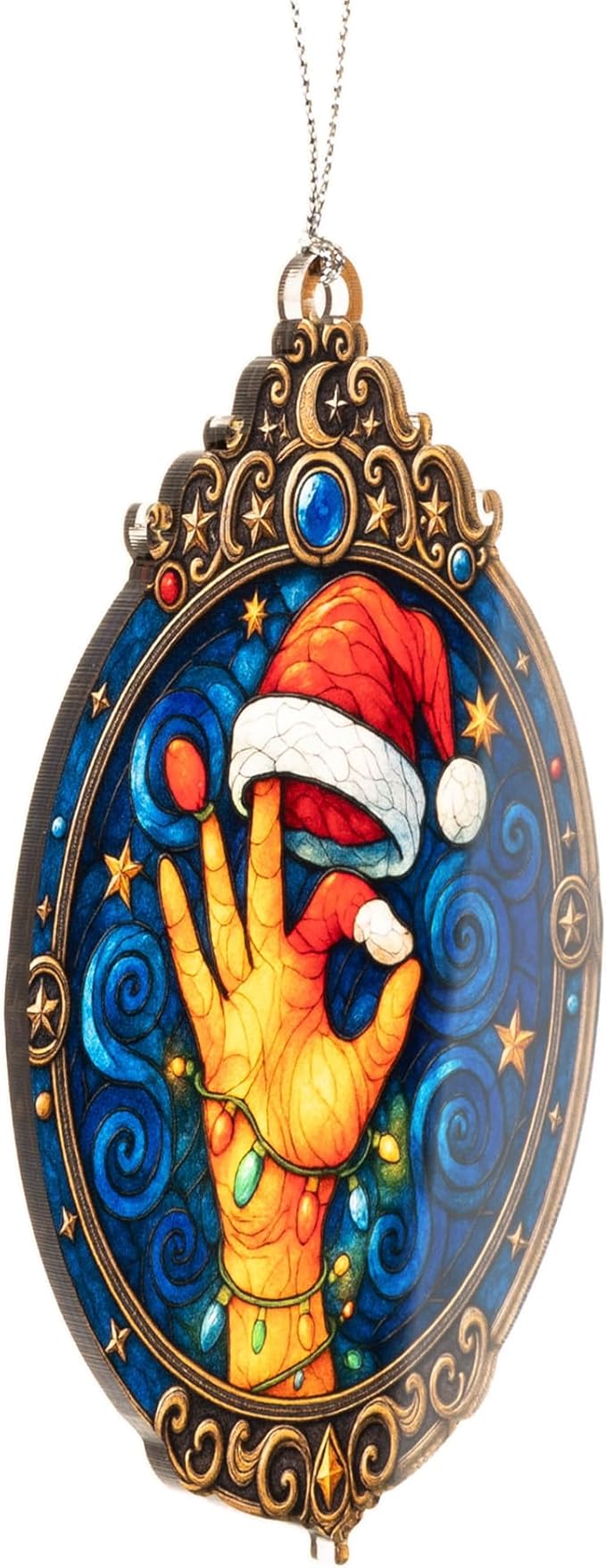 Funny Santa Hand OK Sign Ornament – funny ornament – christmas decor – gag gifts – santa ornament – Suncatcher effect window hanging – Car Hanging