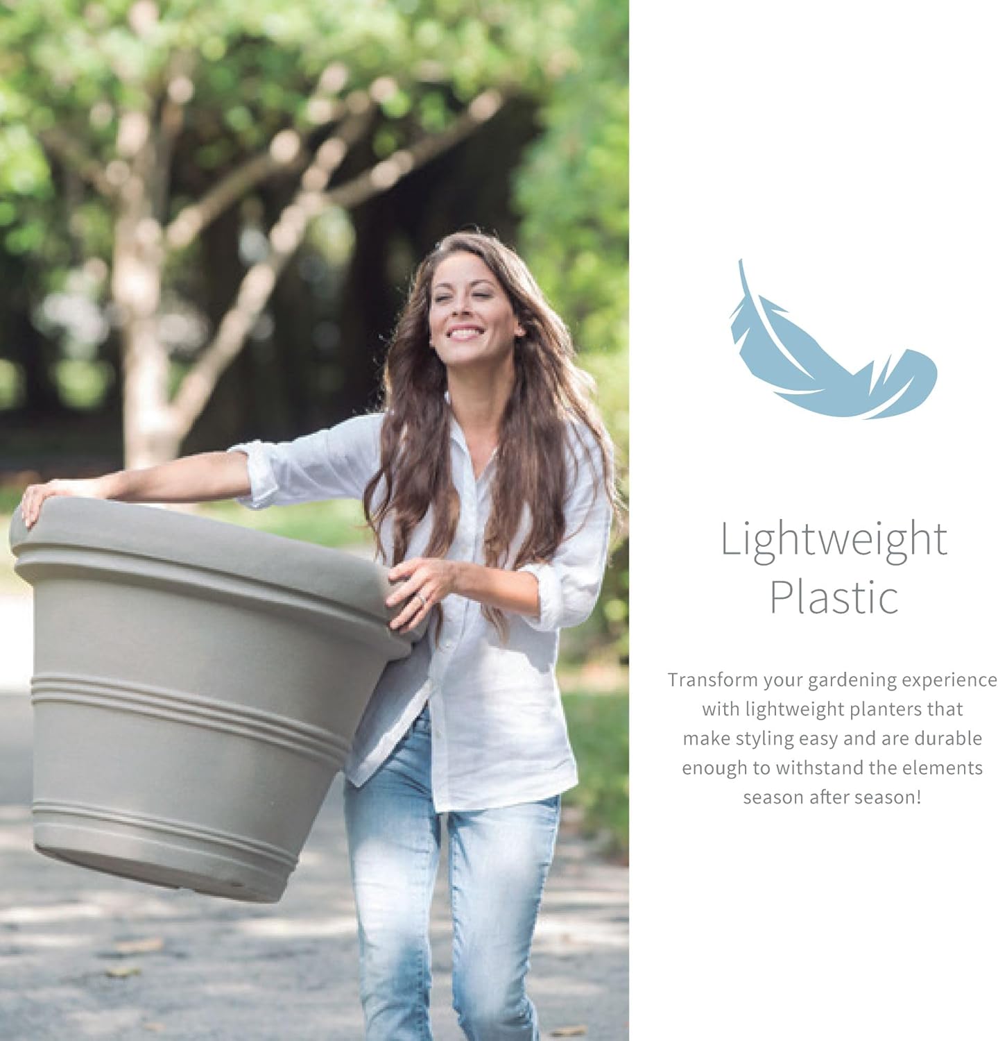 Crescent Garden Brunello Classic Rolled Rim Planter Pot, Indoor/Outdoor Plastic Round Plant Pot - Decorative Flower Pot - 20''W (Rust)