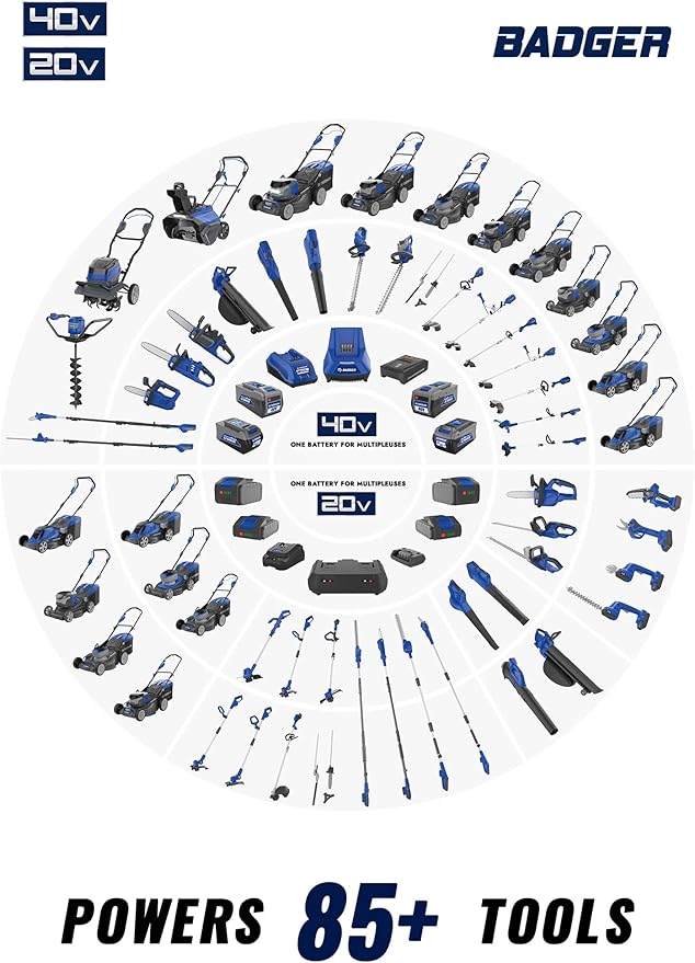 WILD BADGER POWER Snow Blower Cordless 40V Electric Brushless with LED 2Pcs 40V 4.0Ah Battery Longer Running Time for Wet Snow and Heavy Snow