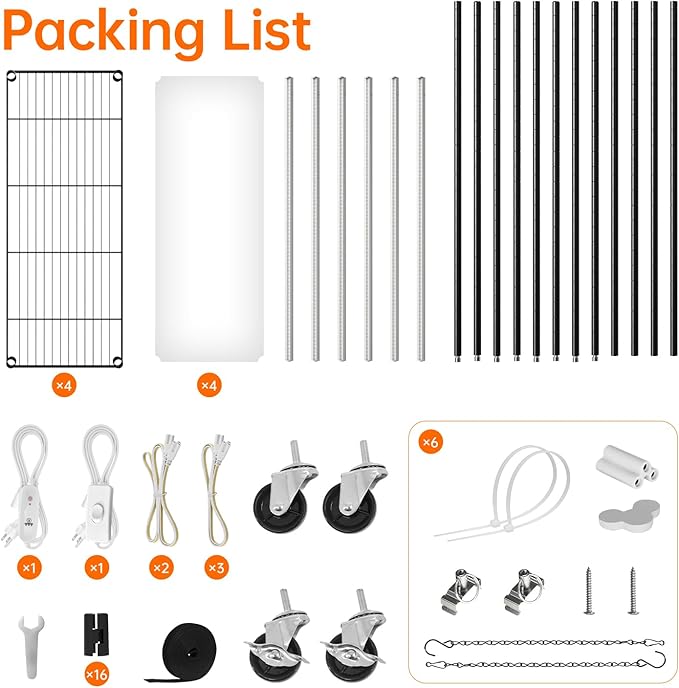 Plant Shelf with Grow Light with Timer, Tall Plant Stand with Adjustable Rack and Wheels, 6 Pack T5 3FT Full Spectrum Grow Lights for Indoor Plants, Seed Starting, Seed Tray, 35.4"x13.8"x70.8"