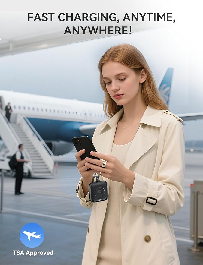 Portable Charger Power Bank, 10000mAh 22.5W Fast Charging with Built-in Cables, Travel Essential Battery Pack with LED Display, Keychain Battery for iPhone, iWatch 10/9/8/7/6/SE/5 Black