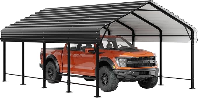 JY QAQA 12 x 20 FT Heavy Duty Metal Carport Canopy with Galvanized Steel Roof, Outdoor Car Tent Metal Garage Shelter for Car, SUV, Trucks and Boats