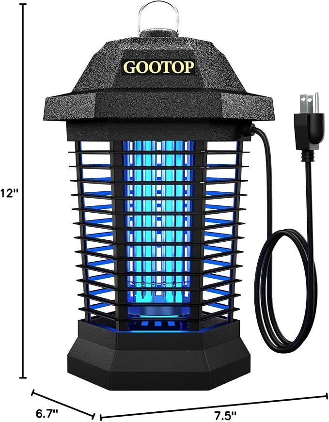 GOOTOP Bug Zapper Outdoor, Mosquito Zapper, 3 Prong Plug in Electric Fly Zapper, Mosquito Killer, Fly Traps, Flying Insects Zapper Indoor Outdoor 90-130V, 4200V, ABS Plastic Outer (Black)