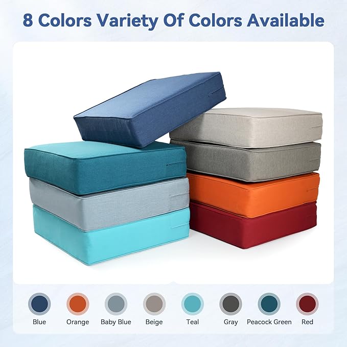 Luxury 6" Outdoor Cushions for Patio Furniture, 24x24x6 Thick Seat Cushion Set of 5, Fade Resistant Couch Chair Replacement Cushions High Density Deep Wicker Chair Cushion w/Removable Cover, Blue