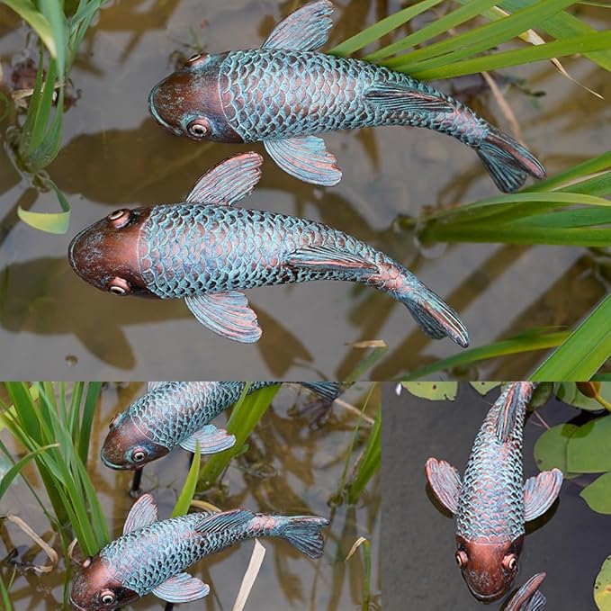 Set of 2 Antique Koi Fish Statue, Outdoor Garden Sculpture for Patio, Backyard, Pond, and Home Decor