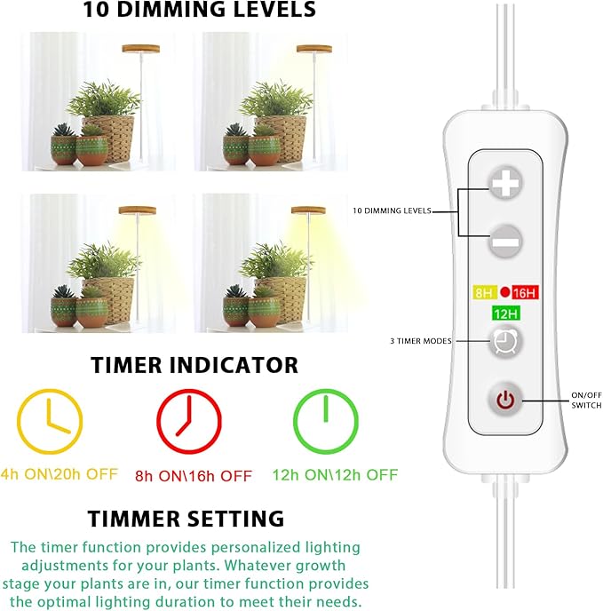 yadoker Halo Plant Grow Light, LED Growing Light Full Spectrum for Indoor Plants,Height Adjustable, Automatic Timer, 5V Low Safe Voltage,Idea for Small Plants