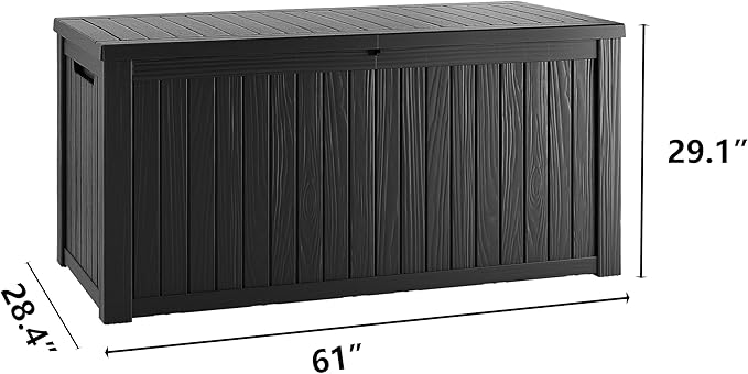 200 Gallon Black Resin Deck Box - Lockable, Waterproof & UV-Resistant Outdoor Storage for Patio Furniture, Garden Tools, Pool Floats - Heavy-Duty Utility Container for Decks