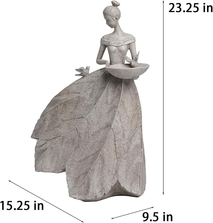 Fairy Garden Statue Bird Feeder - 23-inch Large Sculpture for Outdoors Statues Bird-Bath Yard Decorations Fairy Garden Statue Grey White DiliComing