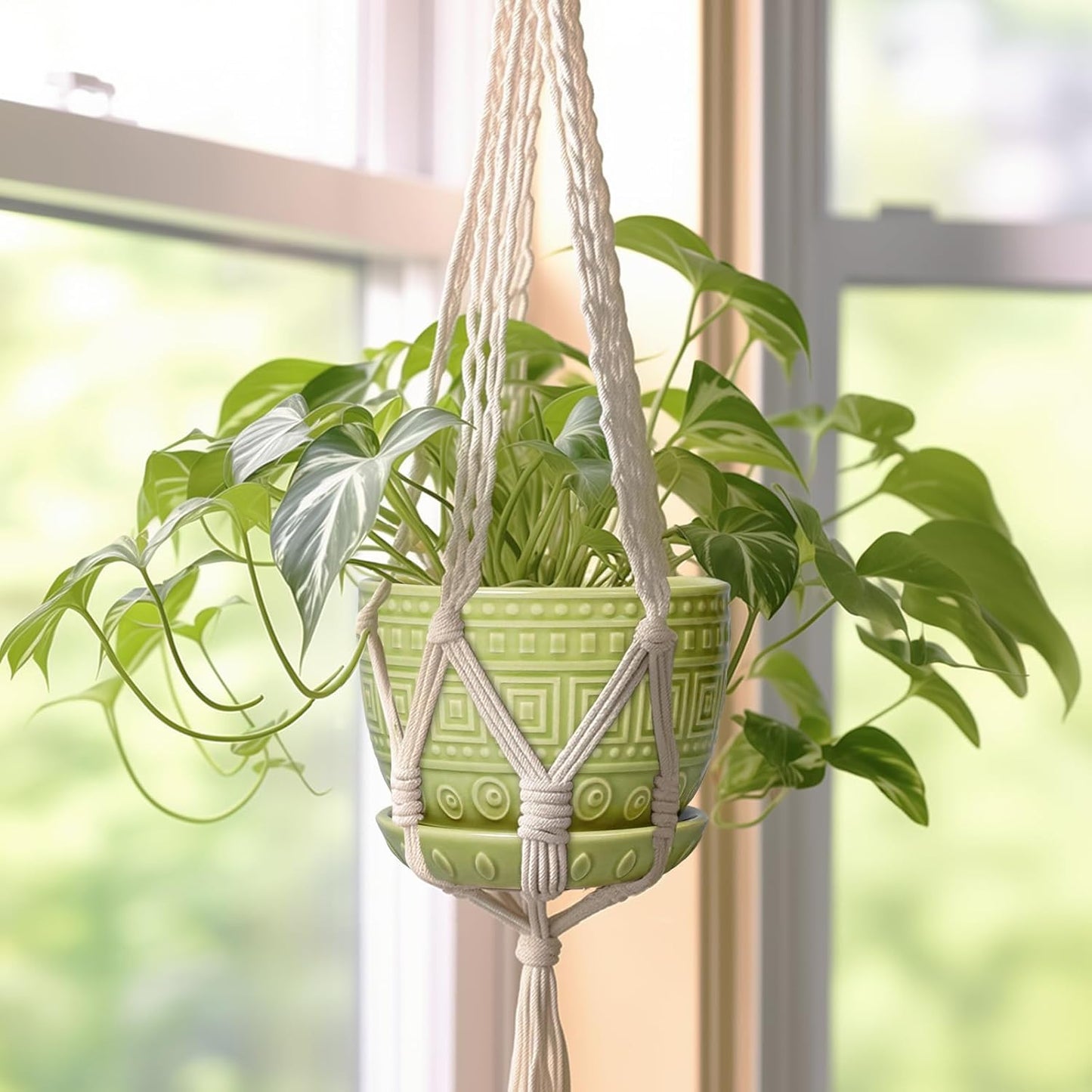 G EPGardening Ceramic Pots for Plants - 5.5 Inch Round Ceramic Planter for Indoor, Boho Succulent Pot with Drainage Hole and Plant Saucer, Gift for Plant Lover, Garden Home Desk Decor, Green